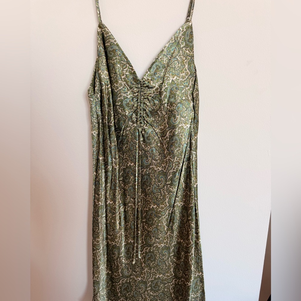Zara Olive Green Paisley Slip Dress